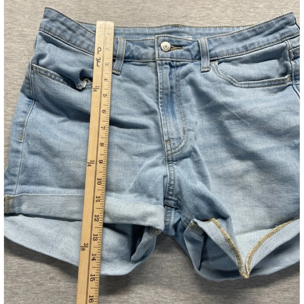 Old Navy Wow Shorts Womens 10 Blue Denim Cotton High Rise Stretch Cuffed Hem